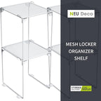 Neudeco Pack 2, Mesh Locker Shelf, Stackable Extra Tall Locker Organizer, Collapsible and Metal Mesh Build, Fits Standard Size, Suitable for School, Work, Kitchen, Bathroom (White)