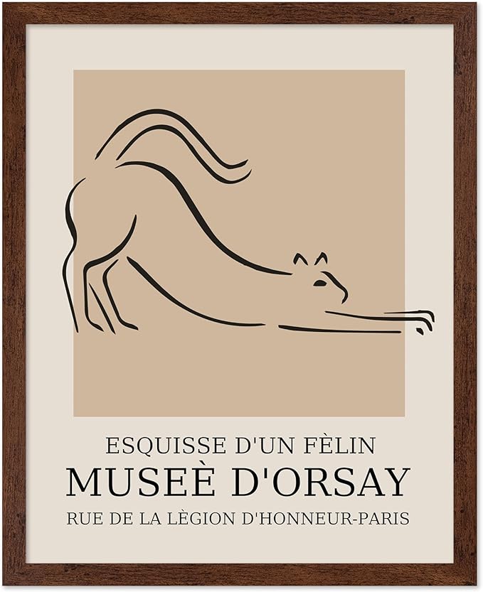 Poster Master Vintage Poster - Retro Minimalist Print - Gift for Artist, Housewarming - Cat, Line Drawing, Sketch, Abstract - Wall Decor for Living Room, Bedroom, 8x10 Brown Framed