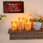 Homemory Amber Glass Flameless Candles, Battery Operated LED Pillar Candles with Remote Control and Timer, Radiance Candles, Real Wax, Set of 3,D3 xH4 5" 6"