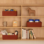 Large Shallow Organizing Baskets 15x11x5.1 Inches - Rope Woven Storage Bins for Bathroom, Shelves, Cube Closet, Red 2 Packs