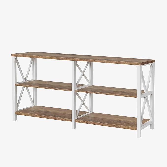 LVB Industrial Entryway Table, Farmhouse Rustic Console Table Behind Couch, Long Metal Sofa Table with Storage Shelf, Modern Hallway Table for Living Room Bedroom,White and Rustic Oak,63 inch