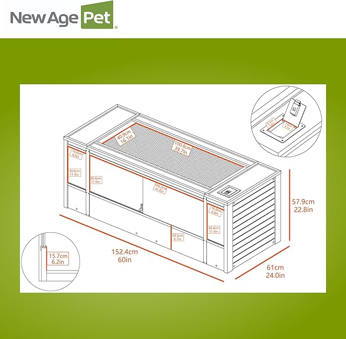 New Age Pet ECOFLEX 60-Inch Mojave Reptile Lounge in Grey- Durable, Moisture-Resistant Wood Plastic Composite Habitat with Vented Side Panels, Removable Sliding Glass Doors & Lock