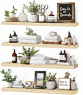 Floating Wall Shelves 4-Pack - Rustic Wood 16-inch Wooden Wall Shelves for Storage and Décor, Multi-Functional and Easy to Install for Living Room, Bedroom, and Kitchen