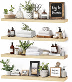 Floating Wall Shelves 4-Pack - Rustic Wood 16-inch Wooden Wall Shelves for Storage and Décor, Multi-Functional and Easy to Install for Living Room, Bedroom, and Kitchen
