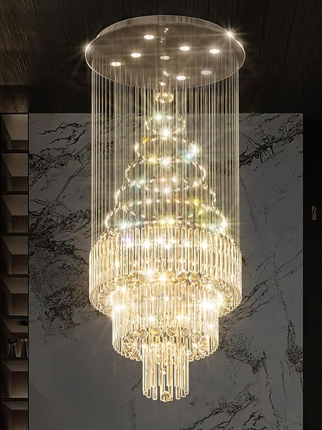 D24''XH86'' Large Chandeliers Modern Pendant Chandelier Lighting Raindrop Crystal Chandelier Flush Mount Ceiling Light for Entryway Staircase Hotel Lobby