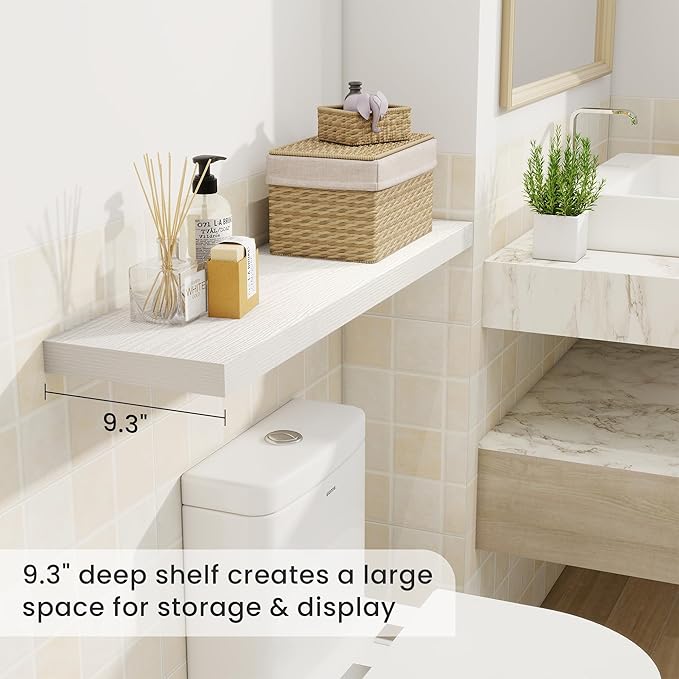 36 Inch Floating Shelves, 9.3 Inch Deep Rustic Wall Shelves - Extra Deeper Wall Mounted Storage Shelves for Bathroom, Kitchen, Living Room (White, Set of 2)