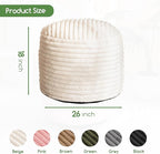 HIGOGOGO Round Stuffed Pouf Ottoman, Stripe Faux Fur Poufs with Foam Chunk Filling, Furry and Fluffy Pouf Foot Stool Storage Ottoman, 26 X 18 Floor Poufs Foot Rest for Living Room, Beige