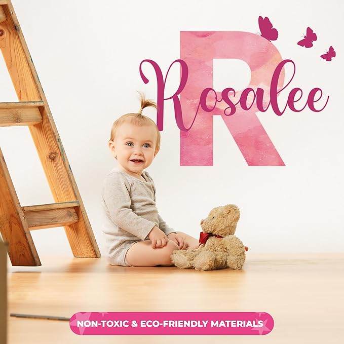 Custom Stickers Name Wall Decor I Personalized Name Sign for Room Decor | Multiple Custom Name & Initial I Decal for Baby Girl Nursery Decor I Nursery Wall Decal for Baby (C. Pink Sky)