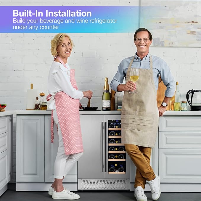 Tylza Wine and Beverage Refrigerator, 24 inch Dual Zone Wine Beverage Cooler Built-in and Freestanding, with Seamless Stainless Steel Door Quick Cooling Under Counter Beer Wine refrigerator