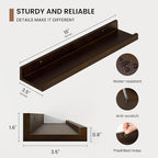 Picture Ledge Shelf, Solid Pine Wood Floating Shelves Set of 4, 16 Inches Nursery Book Shelves for Toys Storage, Kids Bookshelf Wall Mounted for Living Room Decor Photo Frames, Walnut