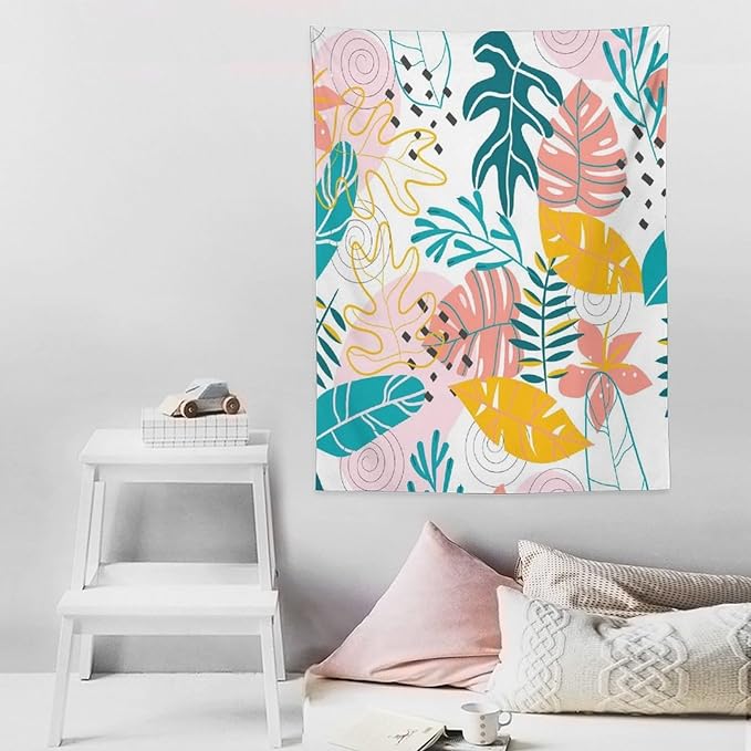ICMOLYYENLO Tropical Green Leaves Tapestry, Exotic Leaves Beautiful Bedroom Wall Hanging, Floral Poster Blanket for Bedroom Living Room Dormitory Apartment 50x60 Inch