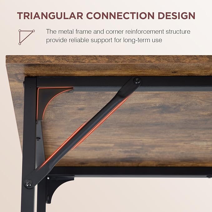PayLessHere | 39 Inch Computer Desk | Brown | Office Desk with Metal Frame, Adjustable Feet | Water-Resistant, Scratchproof Surface | Sturdy Writing Table for Home Office or Study | Pack of 1