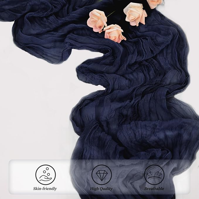 20 Pack Navy Blue Cheesecloth Table Runner 10FT Boho Fabric Rustic Cheese Cloth Table Runner for Wedding Bridal Shower Baby Shower Gauze Sheer Birthday Party Table Decorations 20 x 120 Inch Long