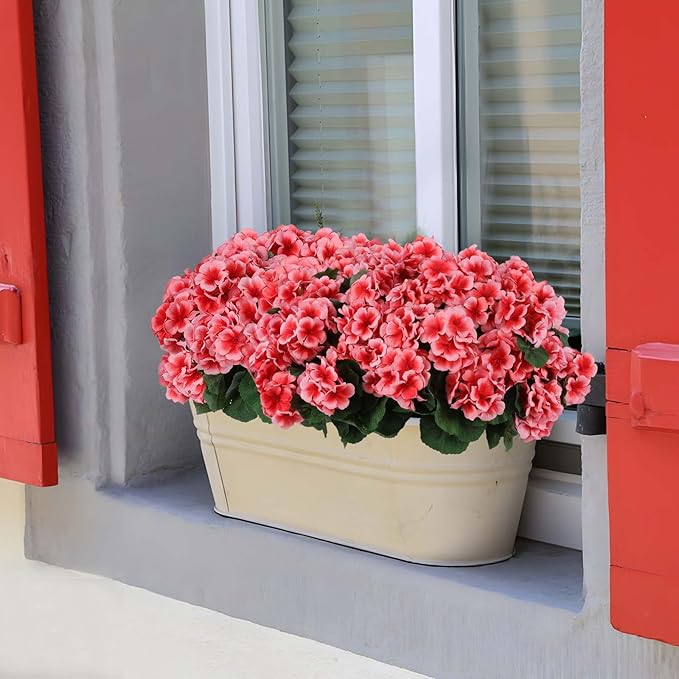 Hananona Artificial Geranium Flowers for Outdoors Geranium Silk Flowers Outdoor UV Resistant Garden Plants Faux Flowers for Home Kitchen Table Centerpieces Decor (12, Peach)