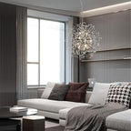Sputnik Crystal Chandelier, Modern Beaded Ceiling Lamp with Chrome, Round Dandelion Pendant Light Fixtures for Living Room Bedroom Dining Room Farmhouse Kitchen Island (Chrome 9Lights)