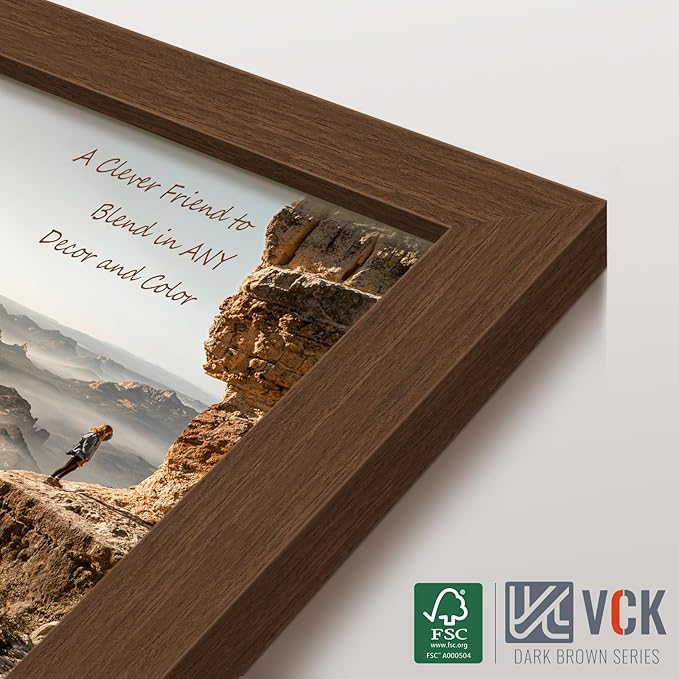 VCK 16x20 Picture Frames for Wall 3 Pack, Brown Wood Poster Frame with Exclusive Wood Grain, Wall Mounting Hanging
