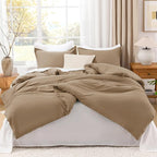 Litanika Taupe Comforter Set King Size, 3 Pieces Solid Bedding Comforter Set, All Season Fluffy Bed Set (104x90In Comforter & 2 Pillowcases)