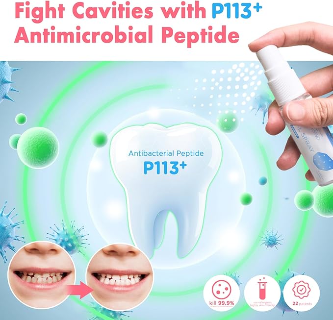 Mouth Spray for Kids, Toddler Toothpaste Helper, Fluoride Free Baby Toothpaste Cavity Protection, Oral Care with Natural P113+ Antibacterial Peptide - for Newborns to Age 6, Grape