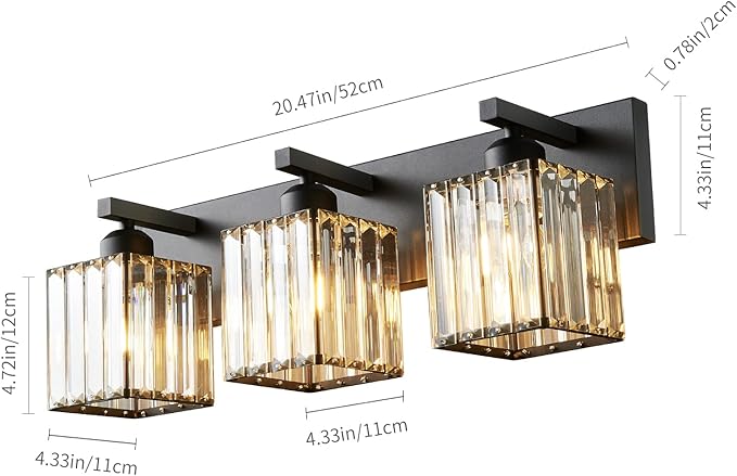 Modern Bathroom Vanity Light 3-Lights Modern Black Crystal Wall Light Bathroom Vanity Light Fixtures