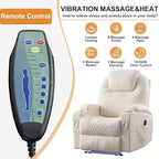 AHMED Power Recliner Chair with Vibration Massage & Heat for Adults, Faux Leather Home Theater Seating with Cup Holders/LED Lights/USB Ports/Side Pockets for Living Room, Beige