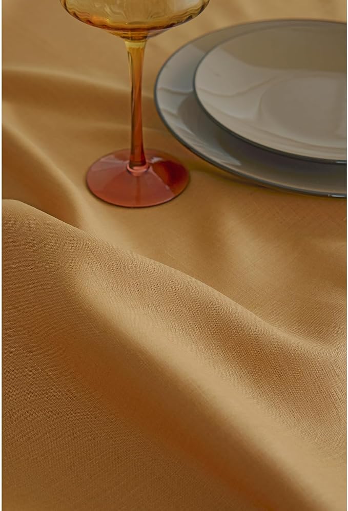 Solino Home Linen Table Runner 90 Inches Long - 100% Pure Linen Caramel Dining Table Runner 14 x 90 Inch for Fall, Autumn, Thanksgiving - Fete