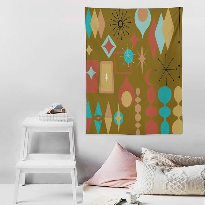 ICMOLYYENLO Boho Medieval Cat Tapestry, Abstract Atomic Starburst Geometric Aesthetic Art Wall Hanging For Bedroom Living Room Dormitory 50x60 Inches