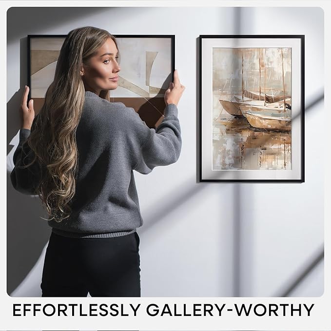 Homeforia 11x11 Picture Frame Black, High End Metal 11 by 11 Square Frames with Mat 9 x 9 Opening, 11by11 Poster Frames Matted to 9x9 inch Photo, Wall Hanging Frame, Tempered Glass, Wall Kit, Set of 1
