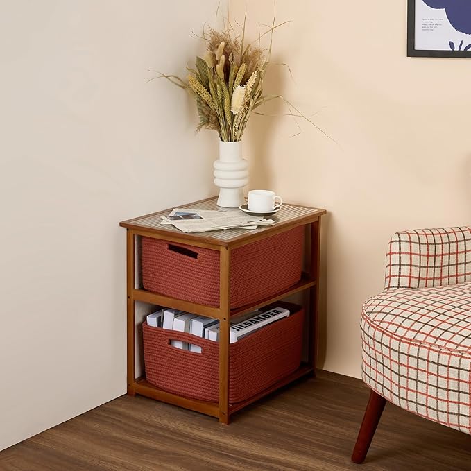 Large Storage Baskets for Shelves, Closet Organizers Bins for Clothes Blanket Towels, Baby Nursery, Toy Baskets Box, Woven Rope Baskets, 17 x 13 x 7.5”, 3 Packs Oxide Red