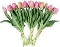 15pcs Artificial Tulips Flowers, Fake Tulips Real Touch, Faux Latex Bouquets, for Party Wedding Home Room Decoration (Pink)