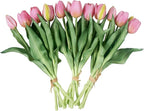 15pcs Artificial Tulips Flowers, Fake Tulips Real Touch, Faux Latex Bouquets, for Party Wedding Home Room Decoration (Pink)