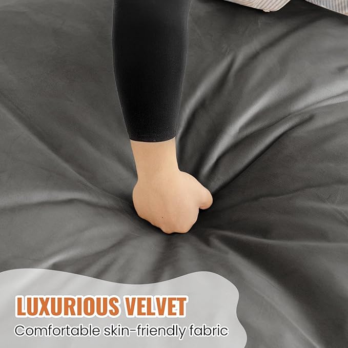4FT Bean Bag Chair: Bean Bag with Velvet Cover, Fluffy and Comfy Bean Bag Chairs for Adults and Kids, Bean Bag Sofa Filled with High-Density Sponge for Gaming (Grey)