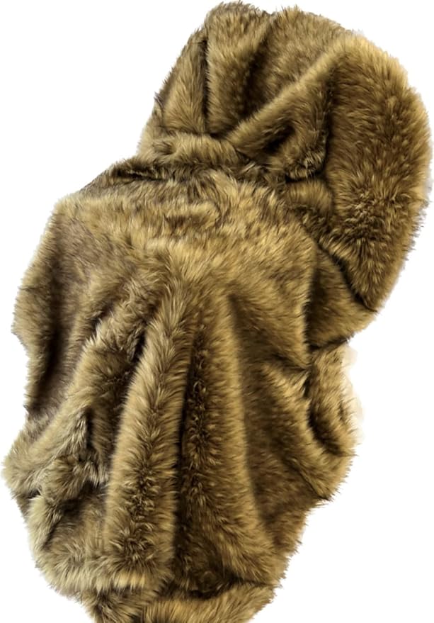 Brown Faux Fur Throw Blanket and Bedspread Caramel and Coffee Colors, Realistic Faux Brown Wolf - Light & Dark Brown Faux Fur - Luxury Throw Blanket, Made in USA, 16406