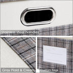 PRANDOM Large Collapsible Storage Bins with Lids [3-Pack] Fabric Foldable Storage Boxes Organizer Containers Baskets Cube with Cover for Home Bedroom Closet Office Gray plaid & Cream(17.7x11.8x11.8)