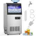Commercial Ice Maker Machine 120 LBS/24H, 40 Ice Trays Freestanding & Undercounter Ice Machine Stainless Steel with 20 LBS Ice Storage Capacity, Ice Maker with Water Line and Filter, Dual Water Inlet