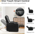 ANJ Power Home Theater Recliner Chair Set of 2, Electric Movie Theater Seating Reclining Chairs with Cup Holders for Living Room, Faux Leather with Blue LED, USB Ports, Hidden Arm Storage (Black)
