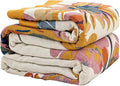 Boho Throw Blanket for Couch Sofa Bed, 100% Cotton Woven Quilt with Tassel 60”x80”, Super Soft Muslin Blanket with Floral Printed, Decorative Reversible Bed Blanket/Cover for All Seasons