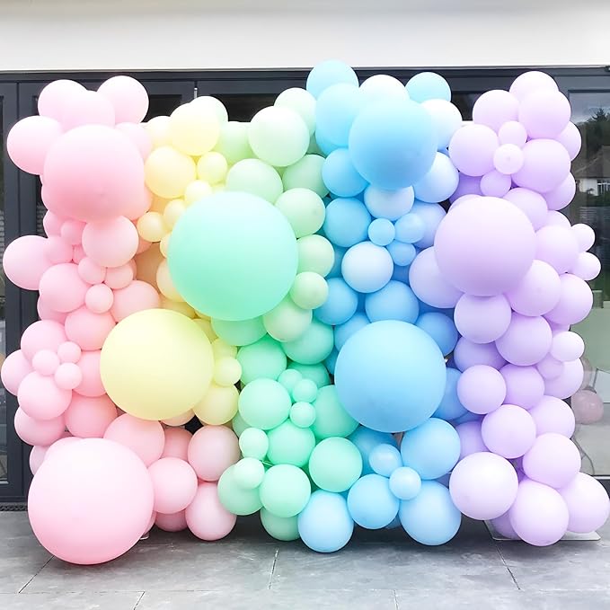 130pcs Pastel Balloons Different Sizes 18" 12" 10" 5" Macaron Latex Balloon Garland Arch Kit for Birthday Easter Baby Shower Graduation Wedding Gender Reveal Anniversary Party Decorations