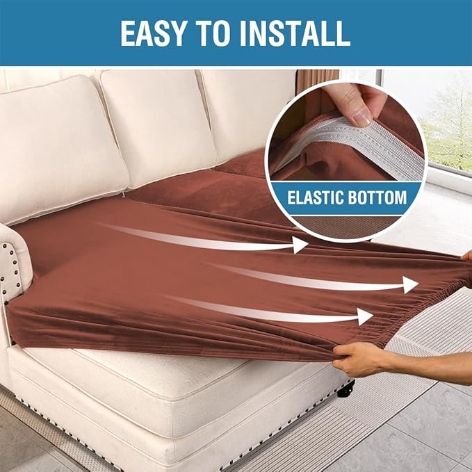 H.VERSAILTEX Velvet Stretch Sectional Couch Covers 4 Pieces Sofa Seat Cushion Covers L Shape Separate Cushion Couch Cover for Both Left/Right Sectional Couch (Large Sofa 3 Seater + 1 Chaise, Rust)