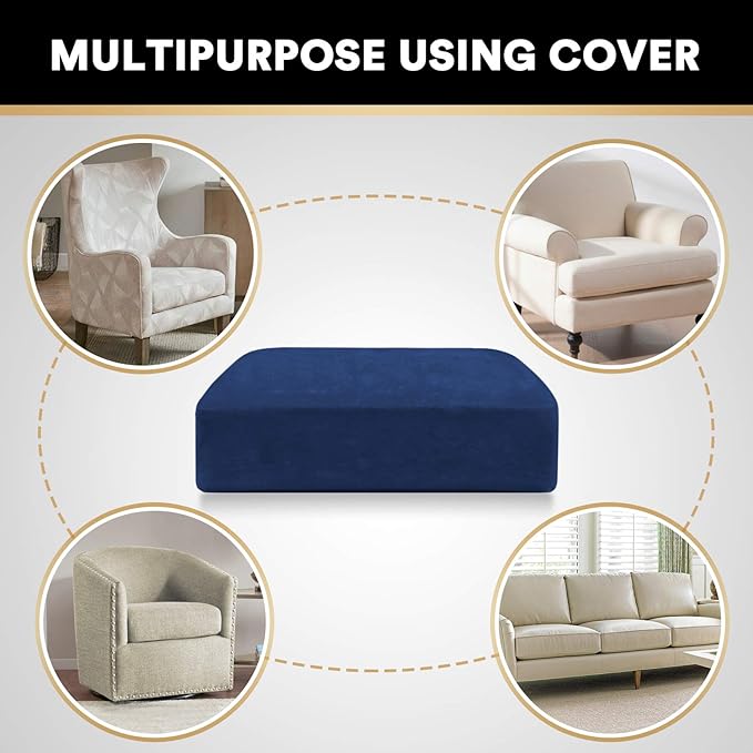 PrinceDeco Stretch Velvet Couch Cushion Cover,Soft Fitted Cushion Slipcover for Arm Chair Sofa Cushion Furniture Protector Seat Cushion Sofa Cover Width Up to 29.5", Navy