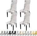 JQinHome White Chair Covers for Dining Room Set of 4, High Stretch Removable Washable Parsons Chair Slipcover for Home Party Hotel Wedding Ceremony (4PCS, Geometric)