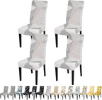 JQinHome White Chair Covers for Dining Room Set of 4, High Stretch Removable Washable Parsons Chair Slipcover for Home Party Hotel Wedding Ceremony (4PCS, Geometric)