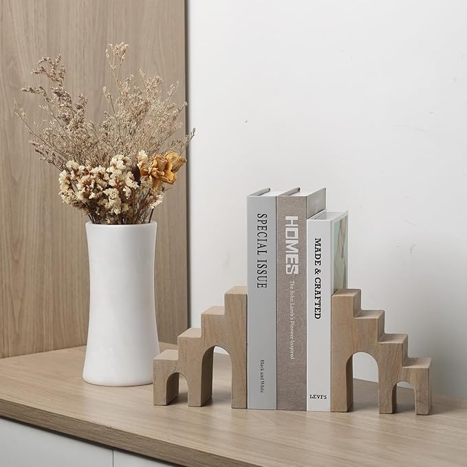 Natural Marble Book Ends for Shelves, Decorative Bookends for Heavy Books, CastleGuard Bookend Book Holder Stopper for Home Office Desk Bookshelf Decoration, Turkey Natural Marble, Set of 2