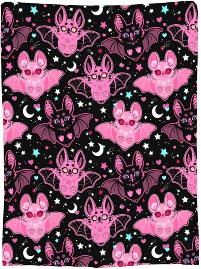 Pink Bat Throw Blanket Soft Fleece Blanket Men Women Gift for Kids Boys Girls for Party Couch Sofa Bed Deco Blankets 50"x40"