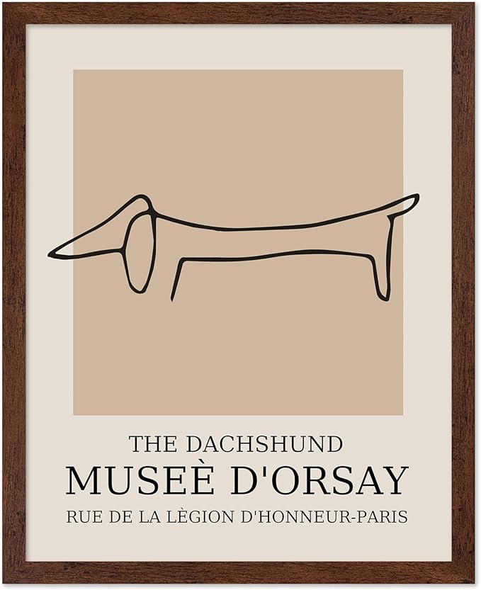 Poster Master Vintage Poster - Retro Minimalist Print - Gift for Artist, Housewarming - Dachshund Dog, Line Drawing, Abstract - Wall Decor for Living Room, Bedroom, 8x10 Brown Framed
