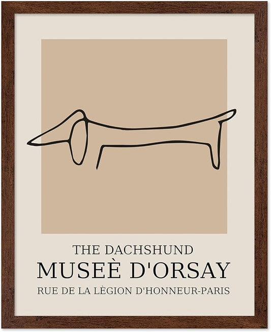 Poster Master Vintage Poster - Retro Minimalist Print - Gift for Artist, Housewarming - Dachshund Dog, Line Drawing, Abstract - Wall Decor for Living Room, Bedroom, 11x14 Brown Framed