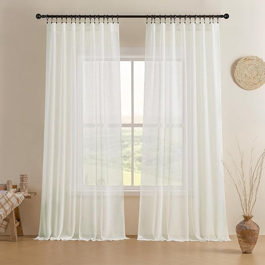 Joydeco Sheer Curtains 108 Inches Long, Cream Curtains for Living Room 2 Panels Set, Ivory Curtains Window Privacy Assured with Light Filtering(W52 x L108 Inch,Ivory)