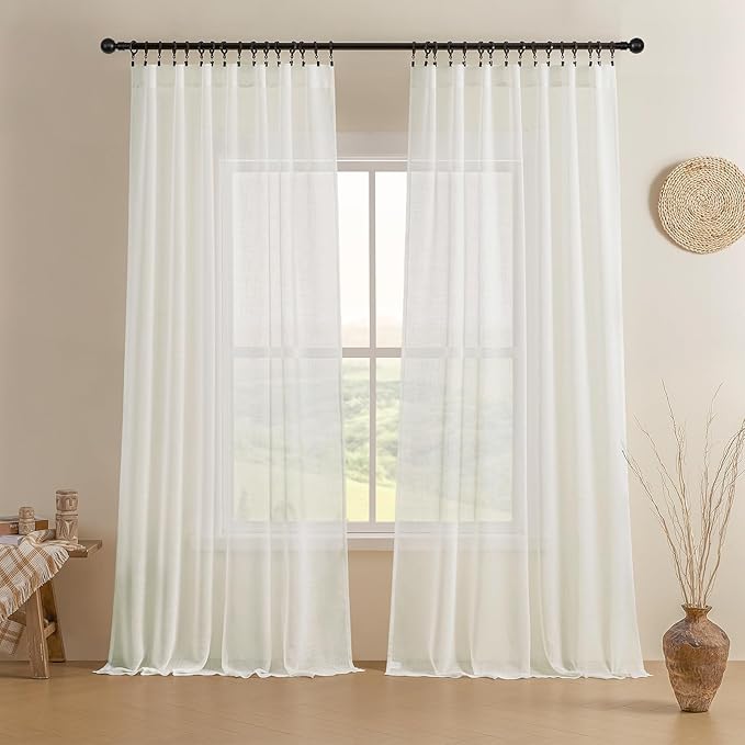 Joydeco Sheer Curtains 72 Inches Long, Cream Curtains for Living Room 2 Panels Set, Ivory Curtains Window Privacy Assured with Light Filtering(W52 x L72 Inch,Ivory)