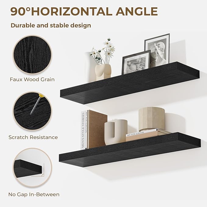 55 Inches Floating Shelves for Wall, 9.3" Deep Long Floating Shelves Set of 1, Large Display & Storage Shelf, Wall Shelf for Bathroom Bedroom Living Room Kitchen Office, Black