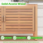 Goplus Patio Storage Cabinet, 2-Door Acacia Wood Storage Container with Faux Marble Top, Outdoor Wooden Sideboard for Deck, Garden, Lawn and Backyard
