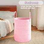 Large Woven Laundry Basket Hamper,60L Cotton Rope Storage Bin for Blankets,Toys and Clothes,Decorative Tall Nursery Hamper for Living Room,Baby Nursery,Bathroom and Bedroom,Pink